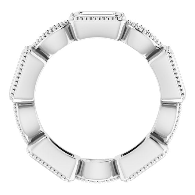 0.77 ct. Straight Baguette & Round Diamond Eternity Band Milgrain Accent Ring-VIRABYANI